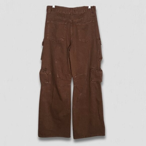 Forever 21 Brown Cargo Carpenter Wide Leg High Rise Pants - Picture 2 of 15
